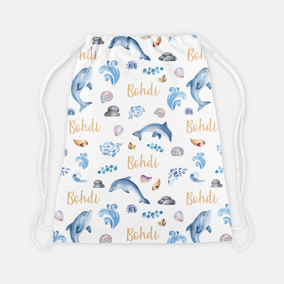 Blue Dolphin Drawstring Bag
